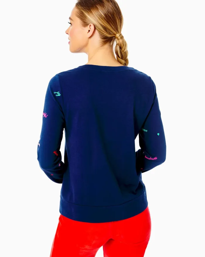Tops WomenHome and Gifts Lilly Pulitzer Rami Sweatshirt Low Tide Navy Good Vibes Sweatshirt