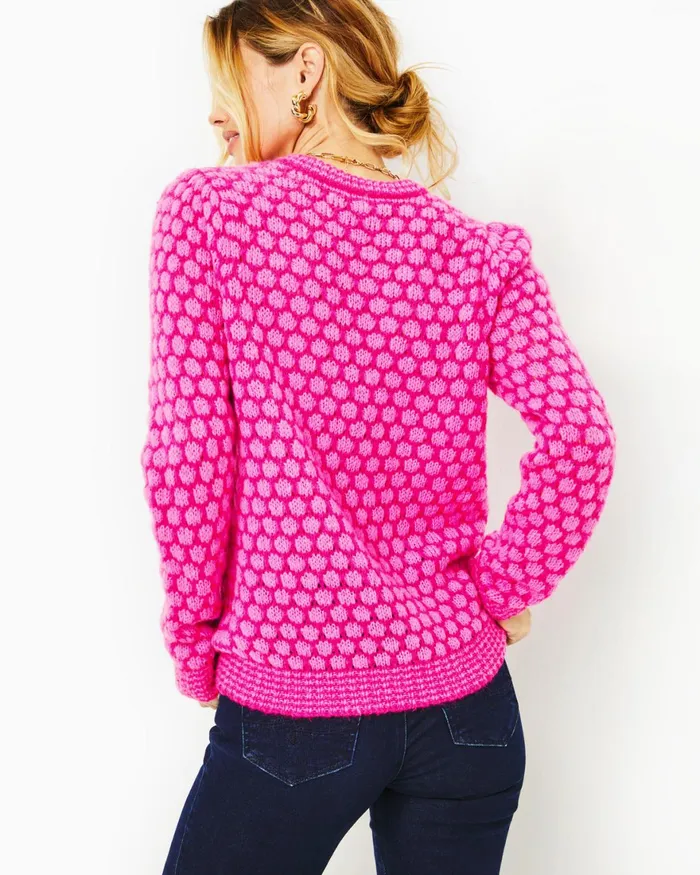 Tops Women Lilly Pulitzer Brista Sweater Pink Palms Honeycomb