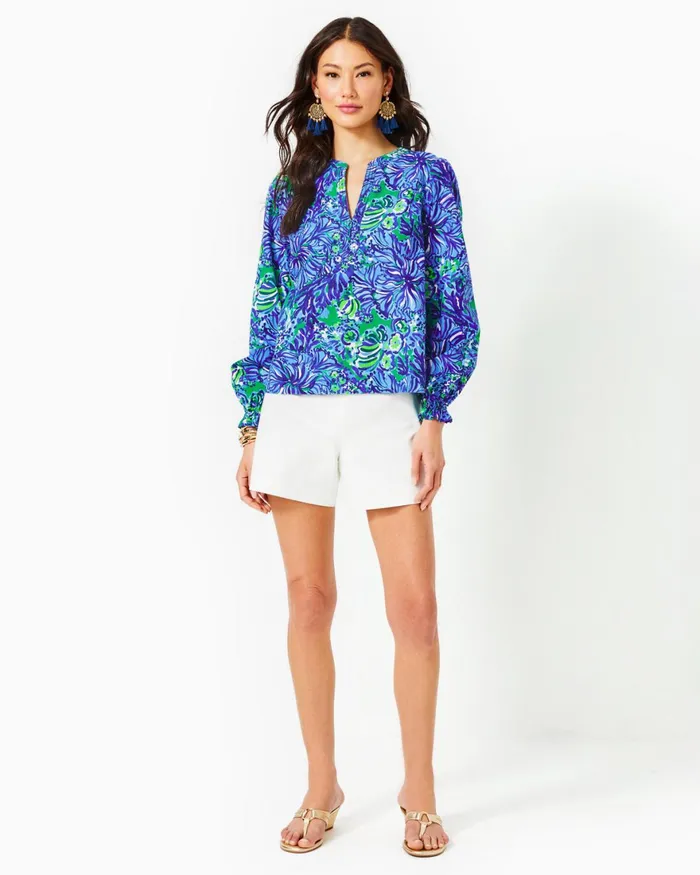 Tops Women Lilly Pulitzer Coulter Long Sleeve Cotton Top Abaco Blue In Turtle Awe Tops Women Lilly Pulitzer Coulter Long Sleeve Cotton Top Abaco Blue In Turtle Awe