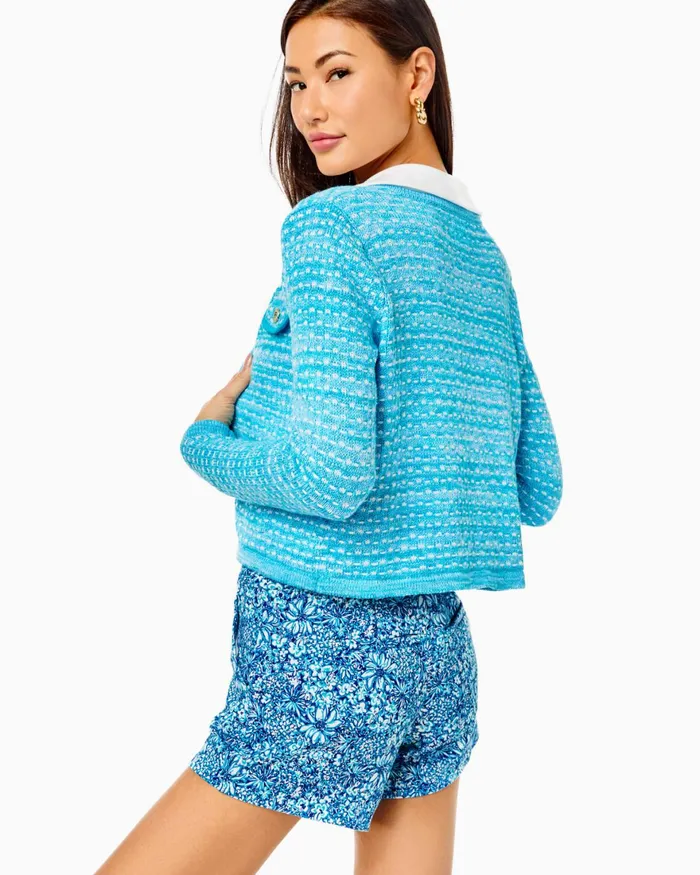 Tops Women Lilly Pulitzer Kienna Cardigan Cumulus Blue Metallic Marl