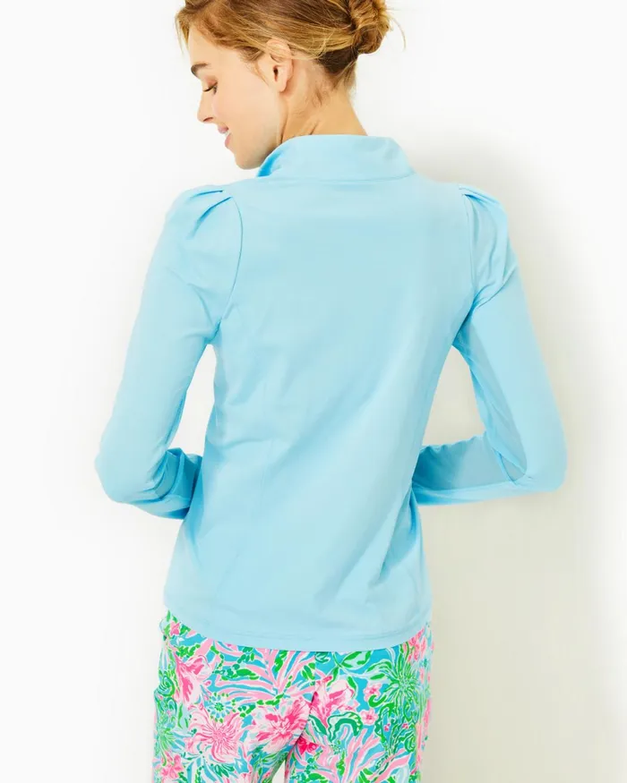Tops Women Lilly Pulitzer Luxletic Niccola Mesh Panel Half Zip Celestial Blue