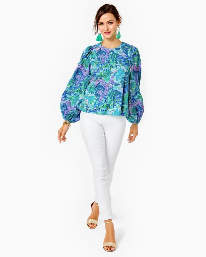 Tops Women Lilly Pulitzer Lynnley Top Botanical Green Holiday In The Sun Tops Women Lilly Pulitzer Lynnley Top Botanical Green Holiday In The Sun