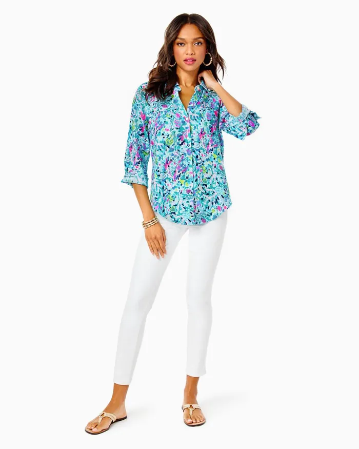 Tops Women Lilly Pulitzer Sea View Linen Button Down Top Multi Dive Bar Tops Women Lilly Pulitzer Sea View Linen Button Down Top Multi Dive Bar