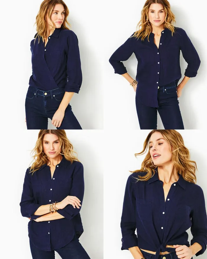 Tops Women Lilly Pulitzer Sea View Linen Button Down Top True Navy X True Navy Tops Women Lilly Pulitzer Sea View Linen Button Down Top True Navy X True Navy