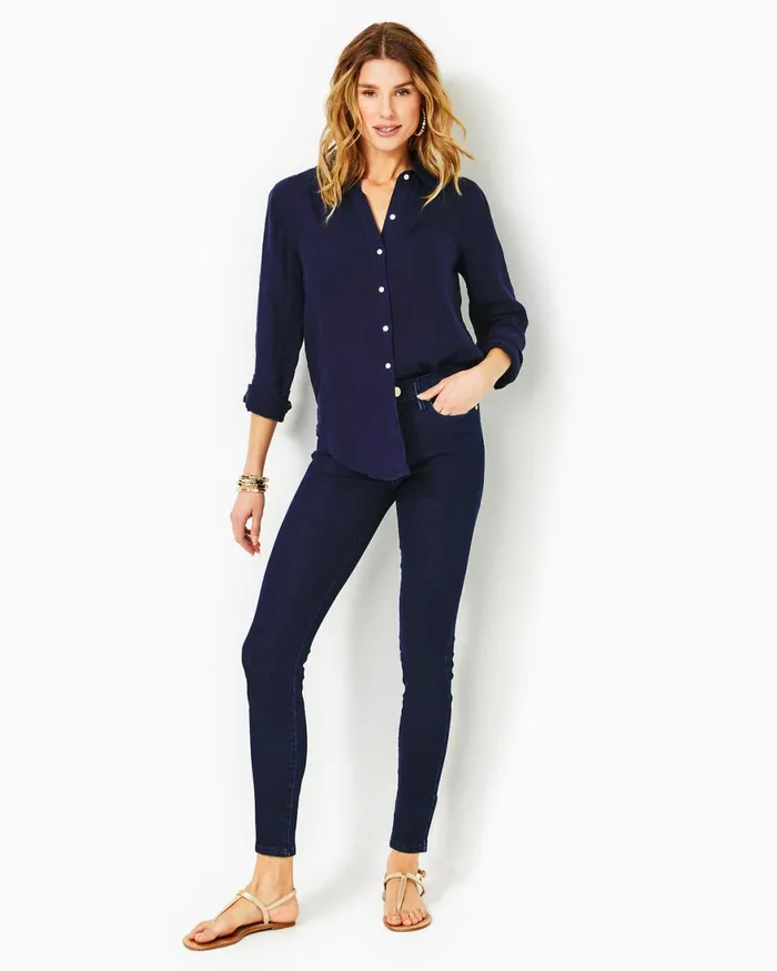 Tops Women Lilly Pulitzer Sea View Linen Button Down Top True Navy X True Navy Tops Women Lilly Pulitzer Sea View Linen Button Down Top True Navy X True Navy