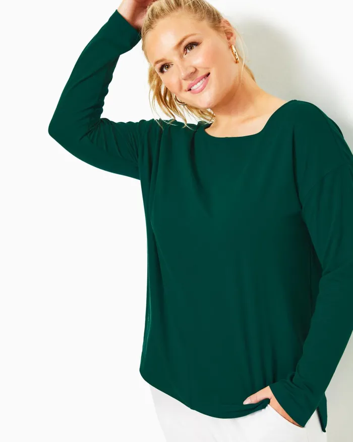 Tops Women Lilly Pulitzer UPF 50 Karessa Top Evergreen Tops Women Lilly Pulitzer UPF 50 Karessa Top Evergreen