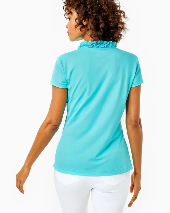 Tops Women Lilly Pulitzer UPF 50 Luxletic Frida Ruffle Polo Top Blue Horizon