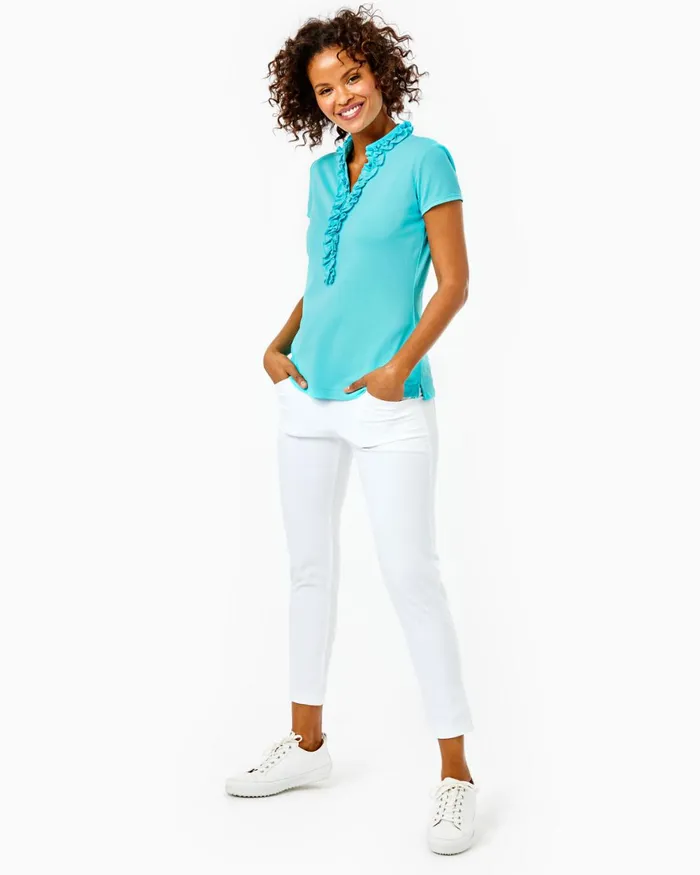 Tops Women Lilly Pulitzer UPF 50 Luxletic Frida Ruffle Polo Top Blue Horizon Tops Women Lilly Pulitzer UPF 50 Luxletic Frida Ruffle Polo Top Blue Horizon