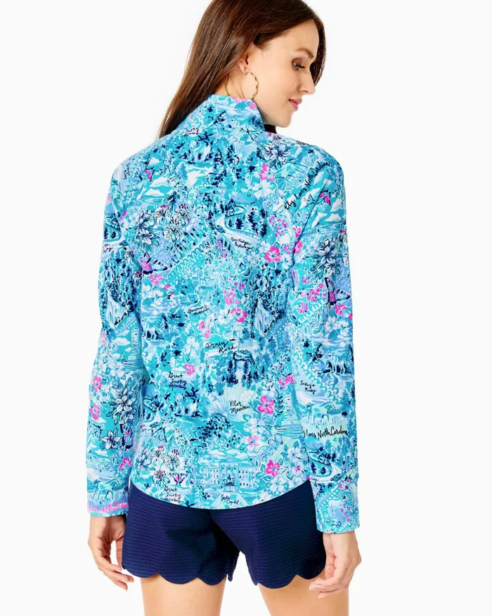 Tops Women Lilly Pulitzer UPF 50 Skipper Popover Blue Peri Lilly Loves North Carolina