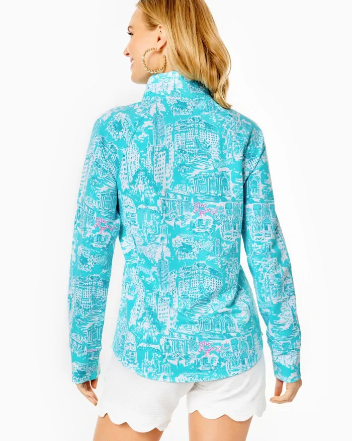 Tops Women Lilly Pulitzer UPF 50 Skipper Popover Shorely Blue Nyc Toile