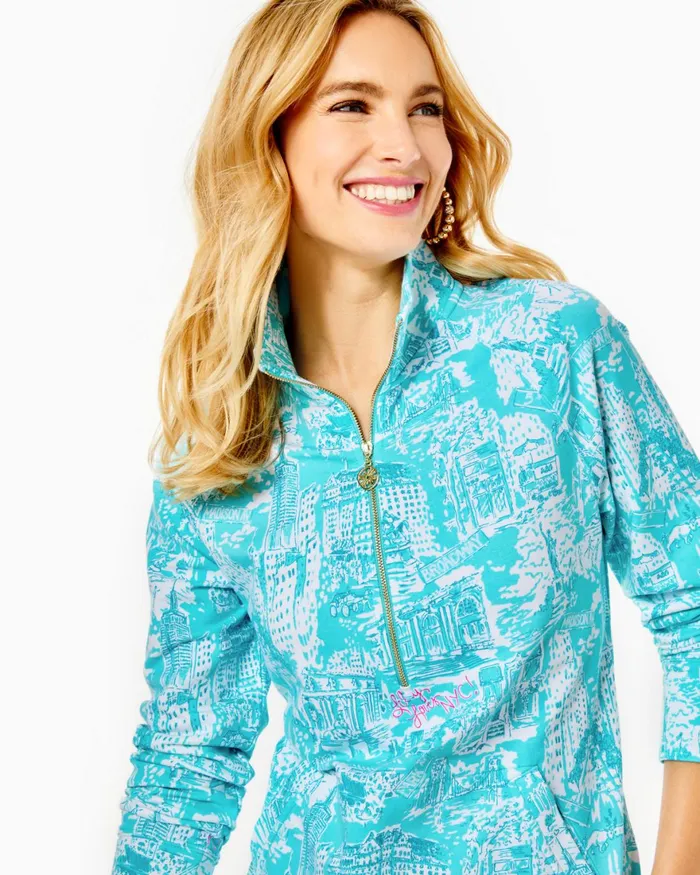 Tops Women Lilly Pulitzer UPF 50 Skipper Popover Shorely Blue Nyc Toile Tops Women Lilly Pulitzer UPF 50 Skipper Popover Shorely Blue Nyc Toile