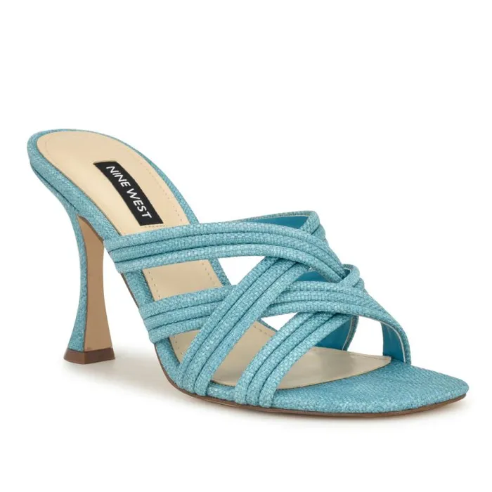 Tracee Heeled Slide Sandals Medium Blue Women Nine West Heels Tracee Heeled Slide Sandals Medium Blue Women Nine West Heels