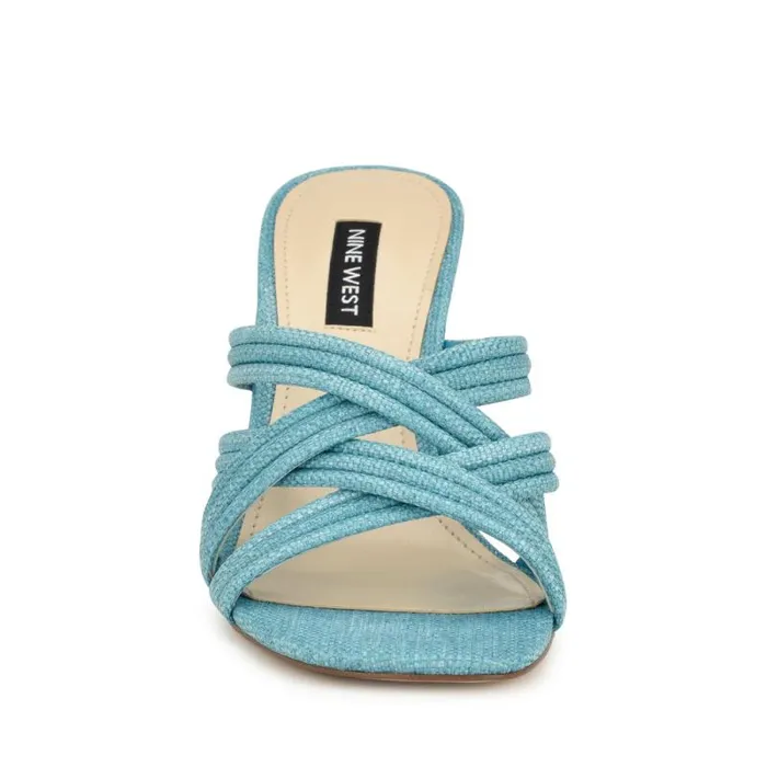 Tracee Heeled Slide Sandals Medium Blue Women Nine West Heels Tracee Heeled Slide Sandals Medium Blue Women Nine West Heels