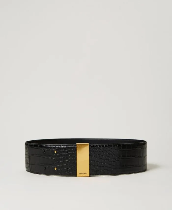 Twinset Belts Croc Print High Waist Belt Black 8211 Accessories