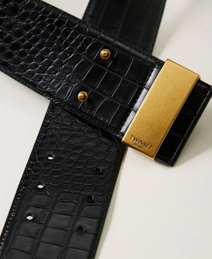 Twinset Belts Croc Print High Waist Belt Black 8211 Accessories