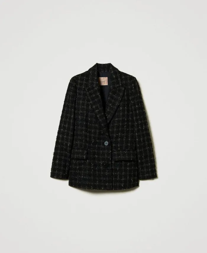 Twinset Blazers Boucl Blazer With Check Pattern Black Gold Bouclegrave 8211 Clothing
