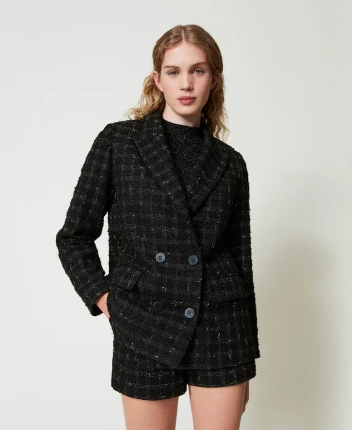 Twinset Blazers Boucl Blazer With Check Pattern Black Gold Bouclegrave 8211 Clothing