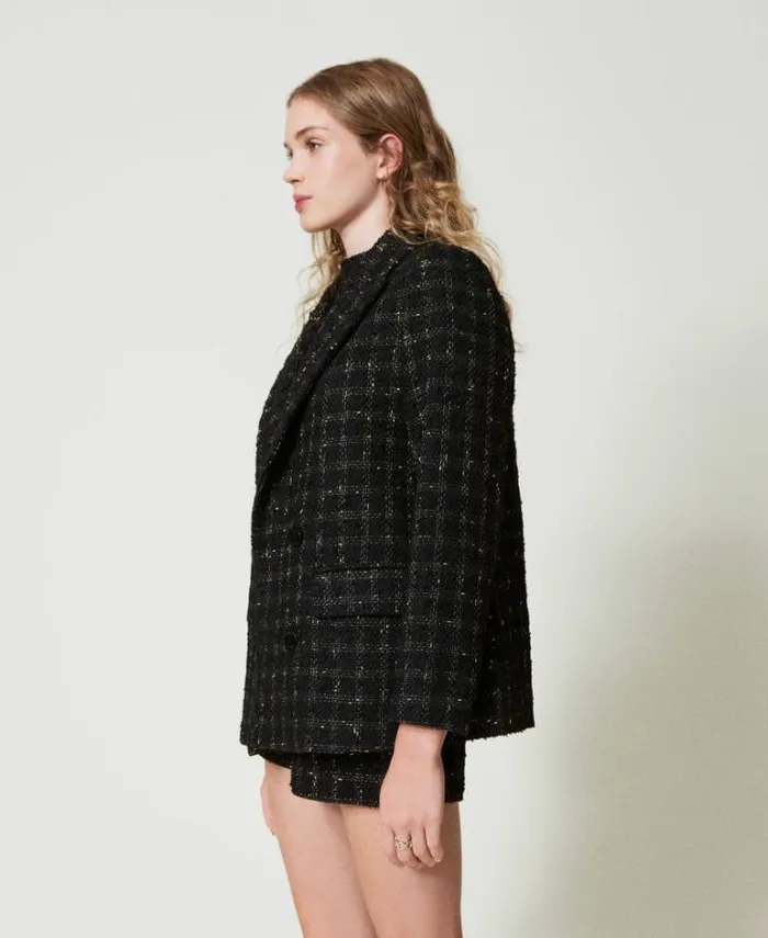 Twinset Blazers Boucl Blazer With Check Pattern Black Gold Bouclegrave 8211 Clothing