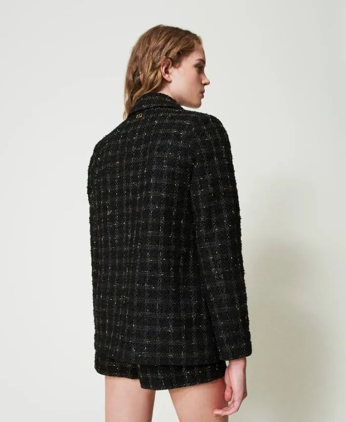 Twinset Blazers Boucl Blazer With Check Pattern Black Gold Bouclegrave 8211 Clothing