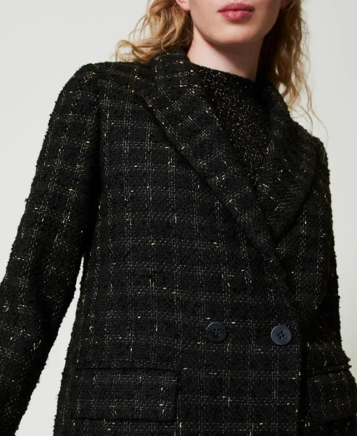 Twinset Blazers Boucl Blazer With Check Pattern Black Gold Bouclegrave 8211 Clothing