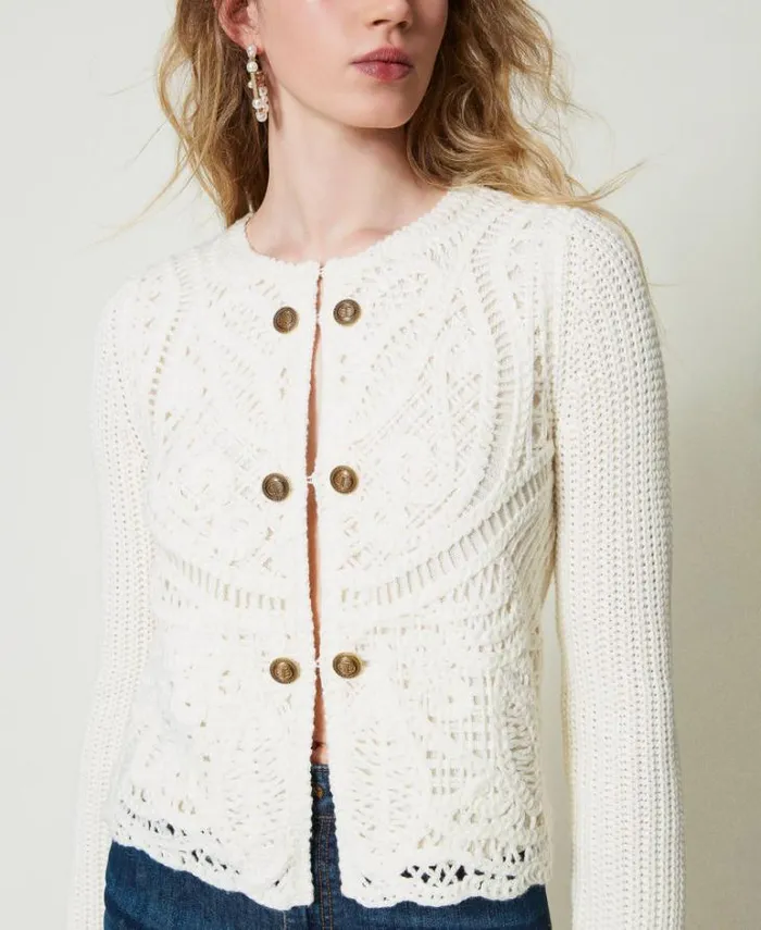 Twinset Blazers Wool Blend Crochet Jacket White Snow 8211 Clothing