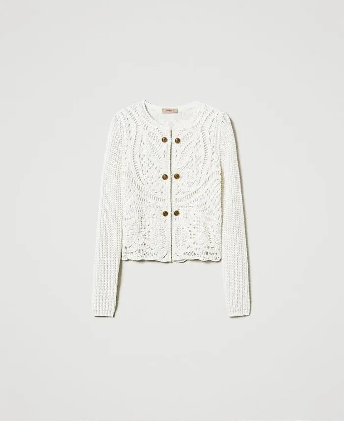 Twinset Blazers Wool Blend Crochet Jacket White Snow 8211 Clothing