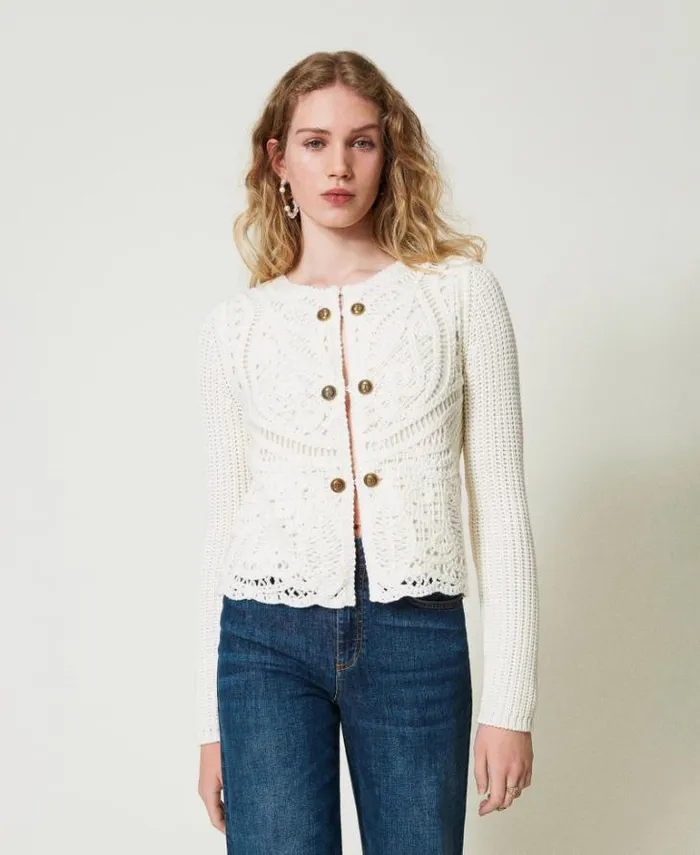 Twinset Blazers Wool Blend Crochet Jacket White Snow 8211 Clothing
