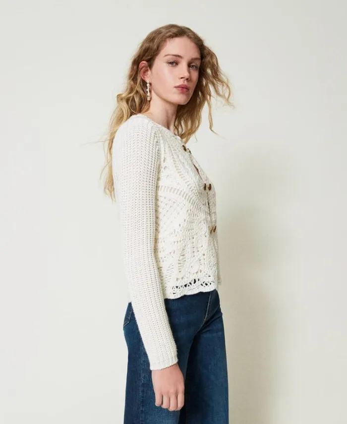 Twinset Blazers Wool Blend Crochet Jacket White Snow 8211 Clothing