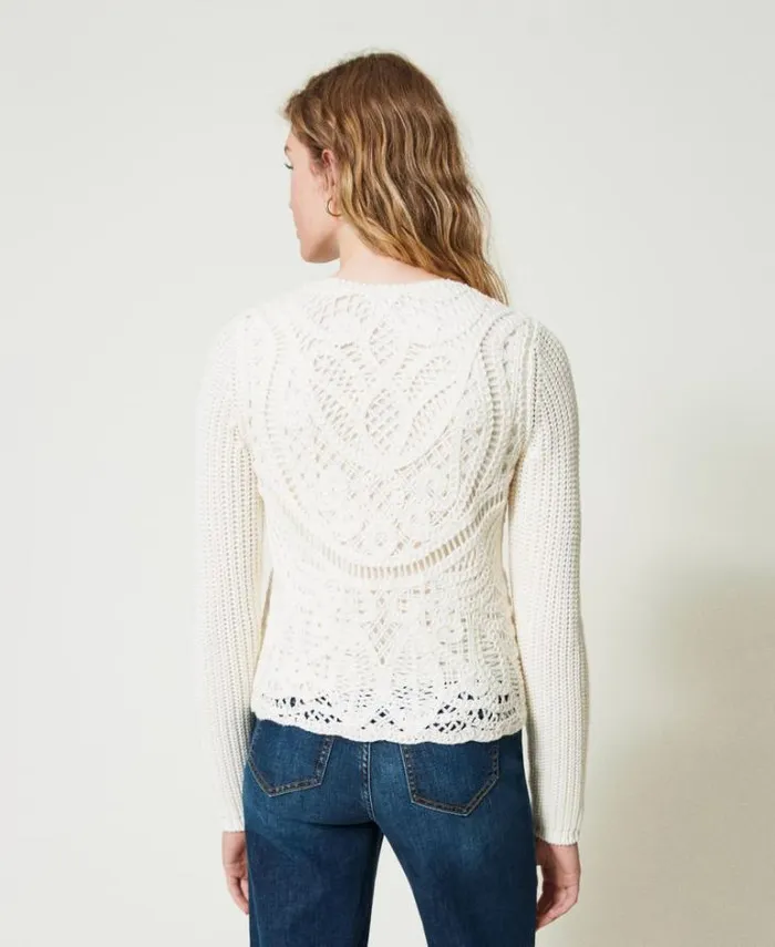 Twinset Blazers Wool Blend Crochet Jacket White Snow 8211 Clothing