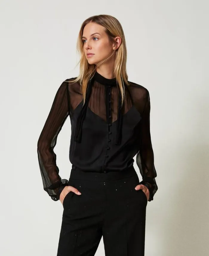 Twinset Blouses And Shirts Chiffon And Satin Shirt Black 8211 Clothing