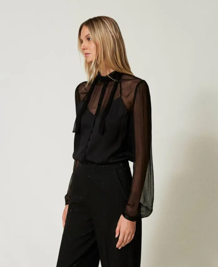 Twinset Blouses And Shirts Chiffon And Satin Shirt Black 8211 Clothing
