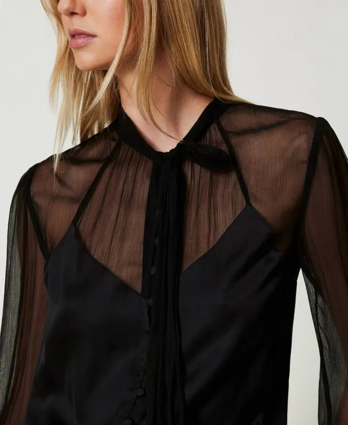 Twinset Blouses And Shirts Chiffon And Satin Shirt Black 8211 Clothing