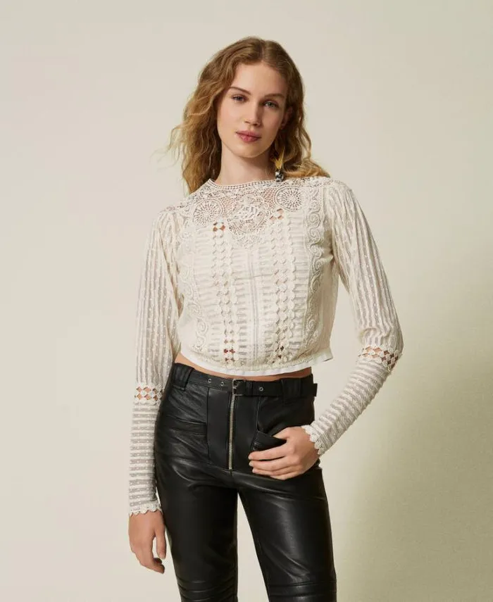 Twinset Blouses And Shirts Muslin Blouse With Lace And Embroideries White Snow 8211 Clothing