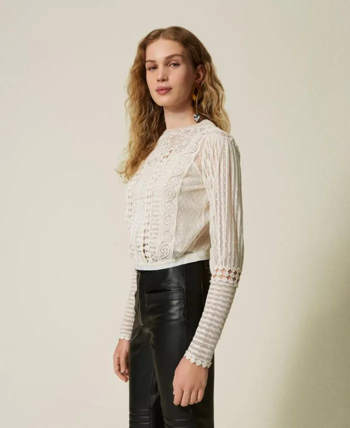 Twinset Blouses And Shirts Muslin Blouse With Lace And Embroideries White Snow 8211 Clothing