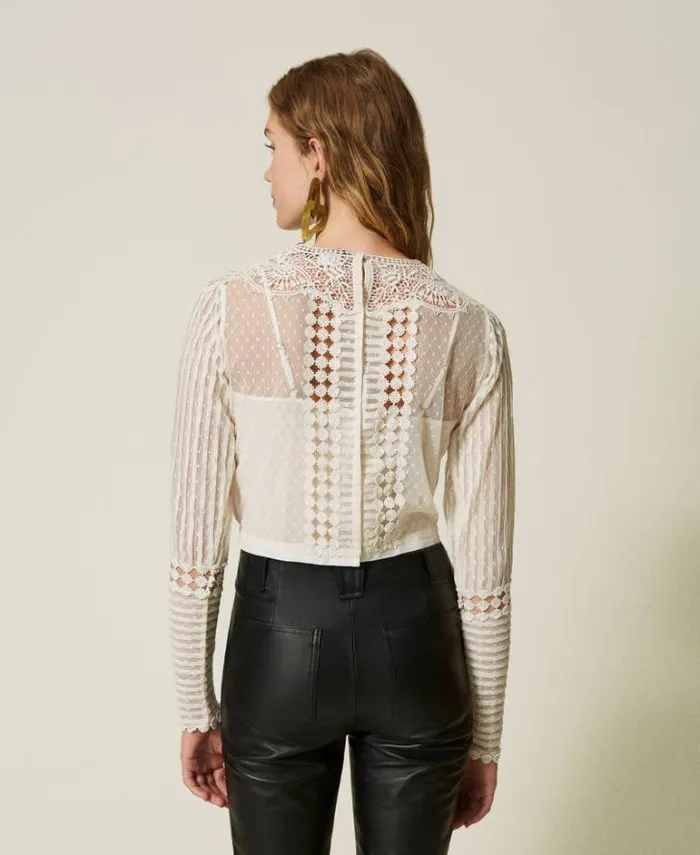 Twinset Blouses And Shirts Muslin Blouse With Lace And Embroideries White Snow 8211 Clothing