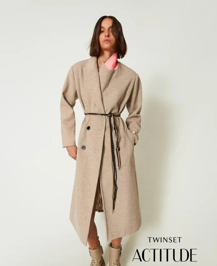 Twinset Coats And Trench Coats MYFO Wool Coat With Diagonal Weave Melange Dull Gold 8211 Clothing Twinset Coats And Trench Coats MYFO Wool Coat With Diagonal Weave Melange Dull Gold 8211 Clothing