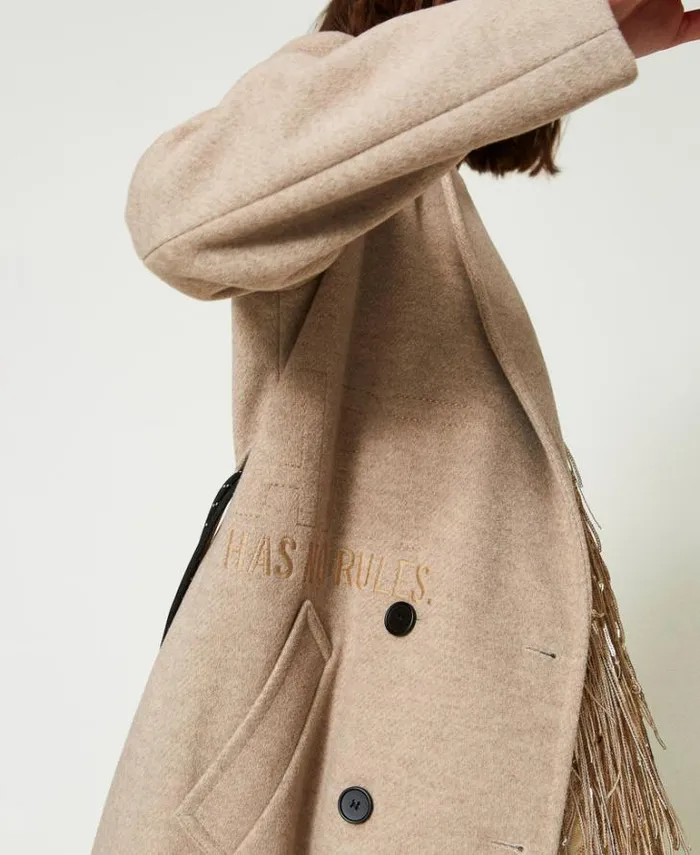 Twinset Coats And Trench Coats MYFO Wool Coat With Diagonal Weave Melange Dull Gold 8211 Clothing