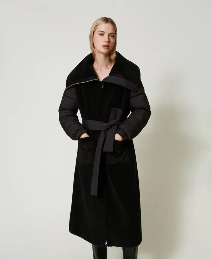 Twinset Coats And Trench Coats Padded Faux Fur Coat Black 8211 Clothing