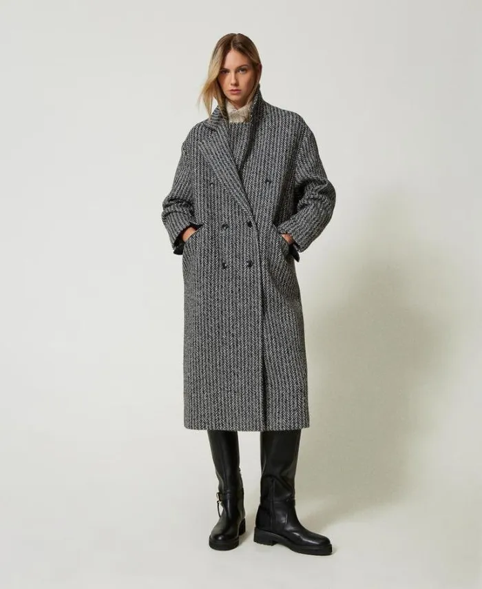 Twinset Coats And Trench Coats Pinstripe Wool Blend Coat Salt Pepper Snow Black Stripe 8211 Clothing Twinset Coats And Trench Coats Pinstripe Wool Blend Coat Salt Pepper Snow Black Stripe 8211 Clothing