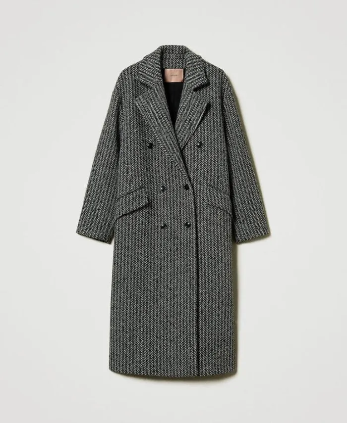 Twinset Coats And Trench Coats Pinstripe Wool Blend Coat Salt Pepper Snow Black Stripe 8211 Clothing