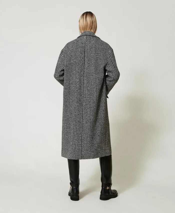 Twinset Coats And Trench Coats Pinstripe Wool Blend Coat Salt Pepper Snow Black Stripe 8211 Clothing