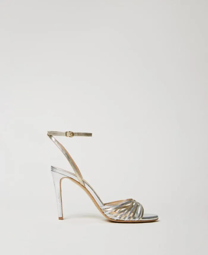 Twinset Court Shoes And Sandals Laminated Leather Cage Sandals Twotone Silver Gold 8211 Shoes
