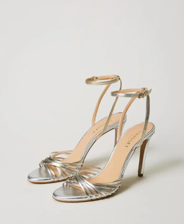 Twinset Court Shoes And Sandals Laminated Leather Cage Sandals Twotone Silver Gold 8211 Shoes