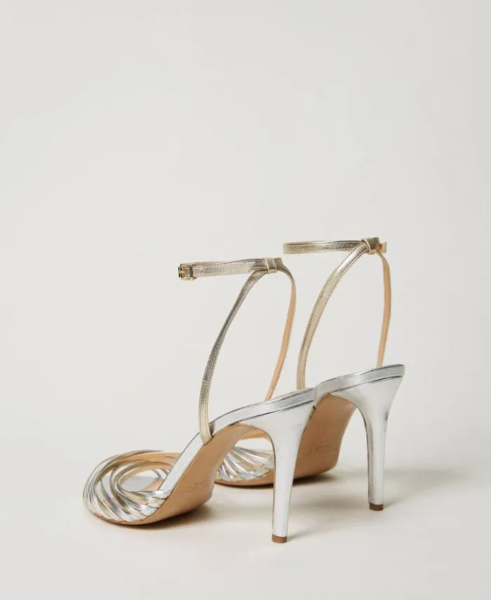 Twinset Court Shoes And Sandals Laminated Leather Cage Sandals Twotone Silver Gold 8211 Shoes