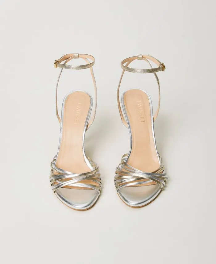 Twinset Court Shoes And Sandals Laminated Leather Cage Sandals Twotone Silver Gold 8211 Shoes