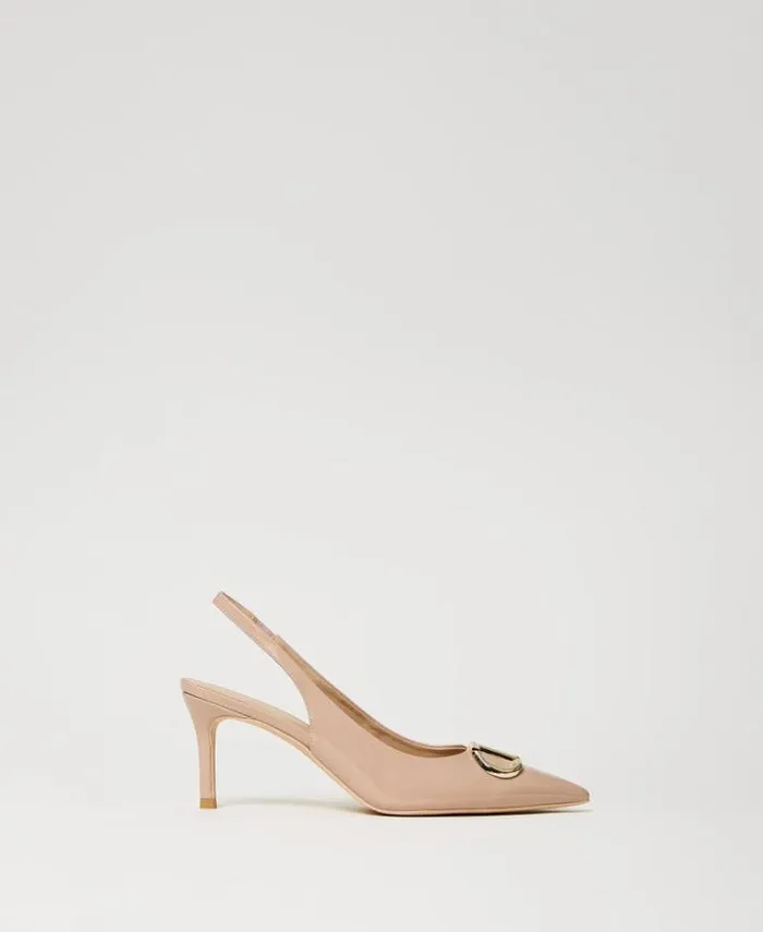 Twinset Court Shoes And Sandals Patent Leather Sling Back Court Shoes 034iced Coffee034 Brown 8211 Shoes