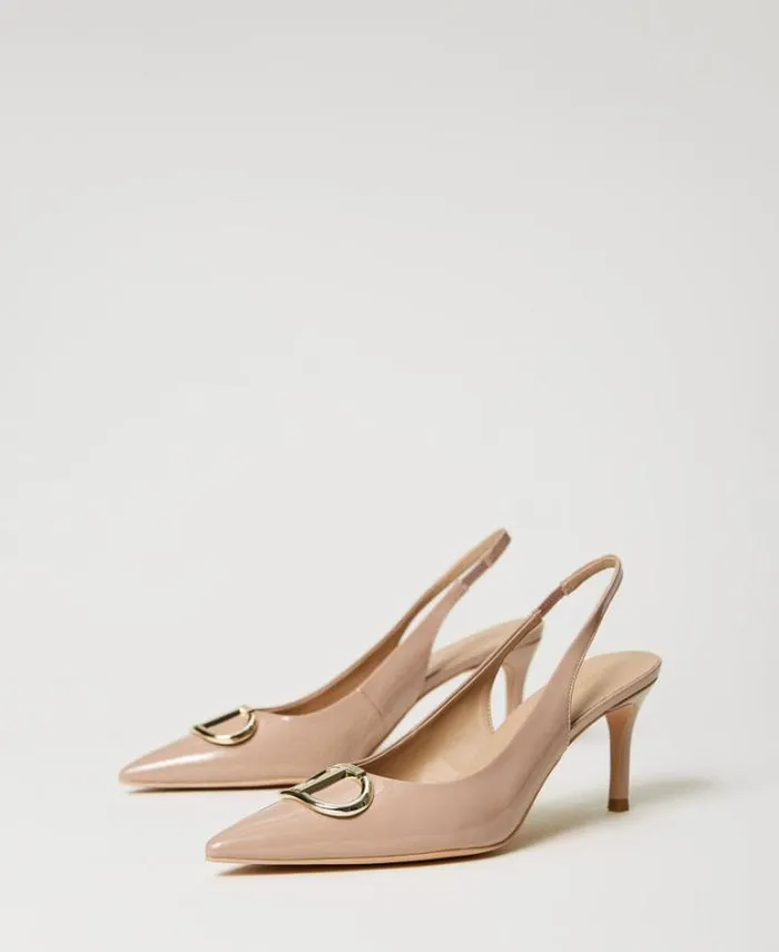 Twinset Court Shoes And Sandals Patent Leather Sling Back Court Shoes 034iced Coffee034 Brown 8211 Shoes