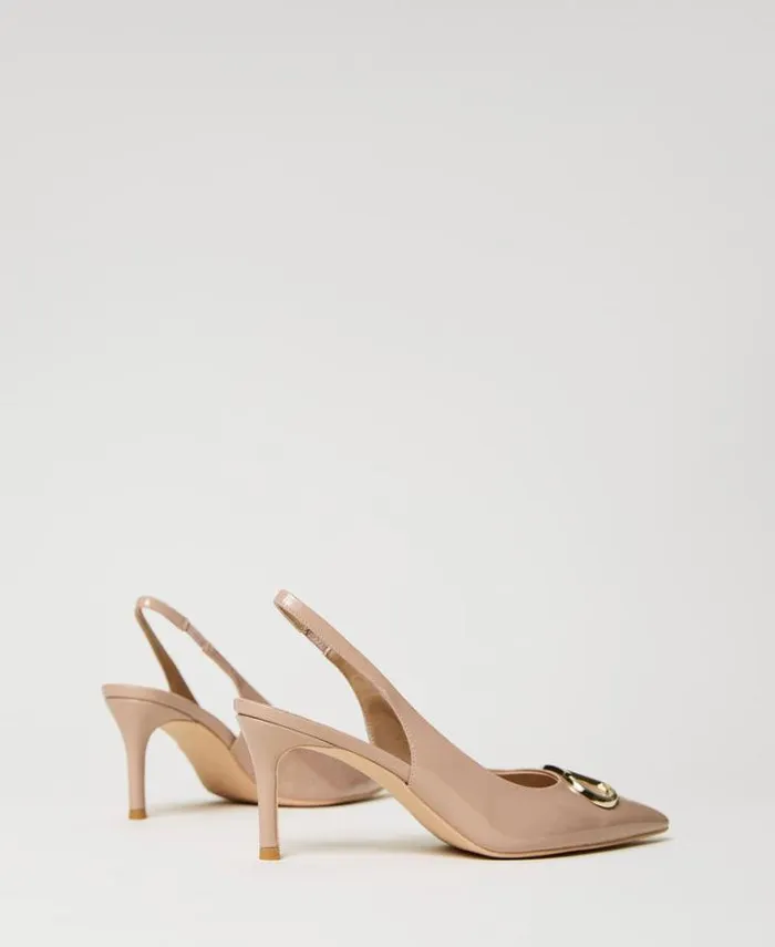 Twinset Court Shoes And Sandals Patent Leather Sling Back Court Shoes 034iced Coffee034 Brown 8211 Shoes
