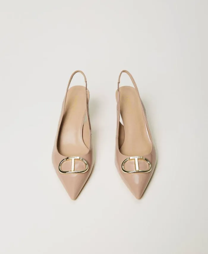 Twinset Court Shoes And Sandals Patent Leather Sling Back Court Shoes 034iced Coffee034 Brown 8211 Shoes