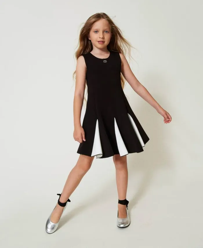 Twinset Dresses Twotone Short Scuba Fabric Dress Bicolour Black Off White 8211 Girl